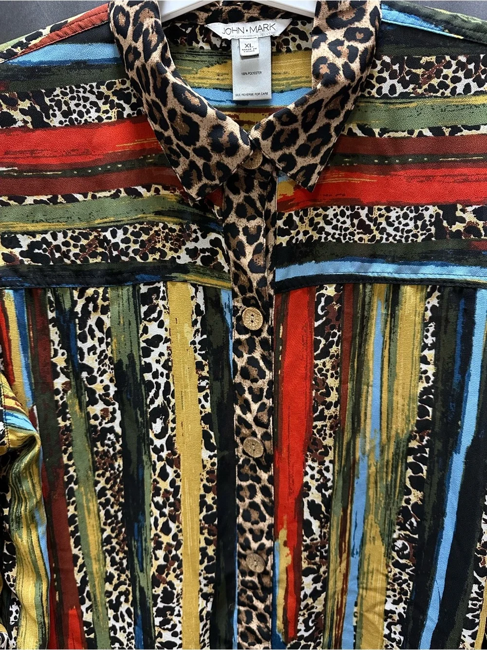 John Mark Multi Color Leopard Animal Print Button Down Tunic XL Maximalist - Picture 2 of 16